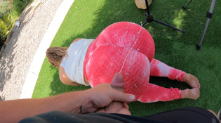 Yoga Girl and Outside Cum on Pink Pants